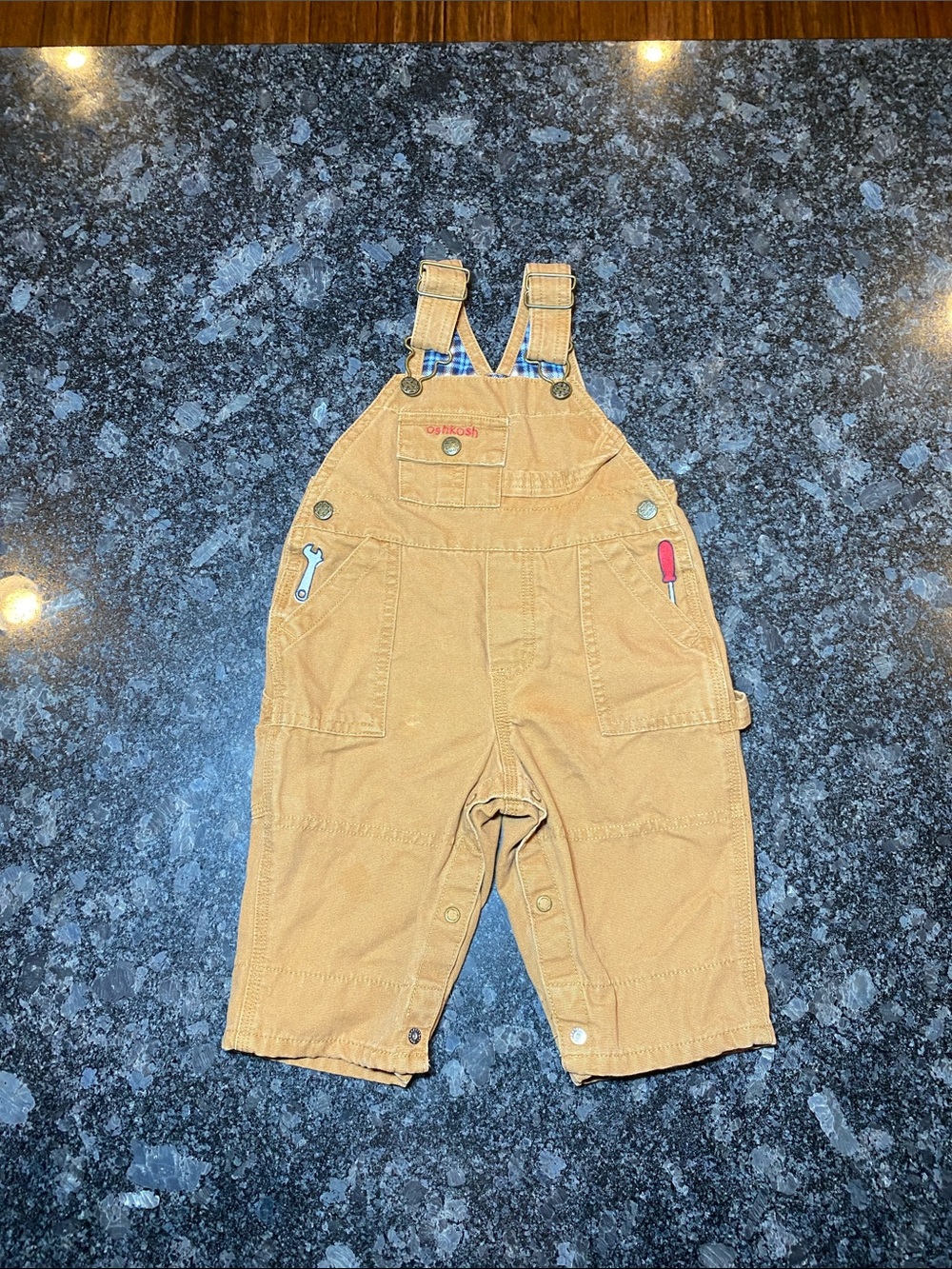 Osk Kosh Brown Overalls Embroidered Tool Pockets Baby 3-6 Months